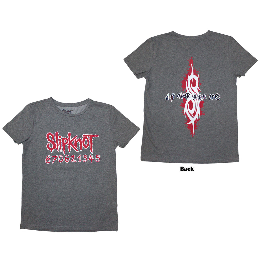 Slipknot Ladies T-Shirt: Don't Ever Judge Me (Grey) (Back Print)