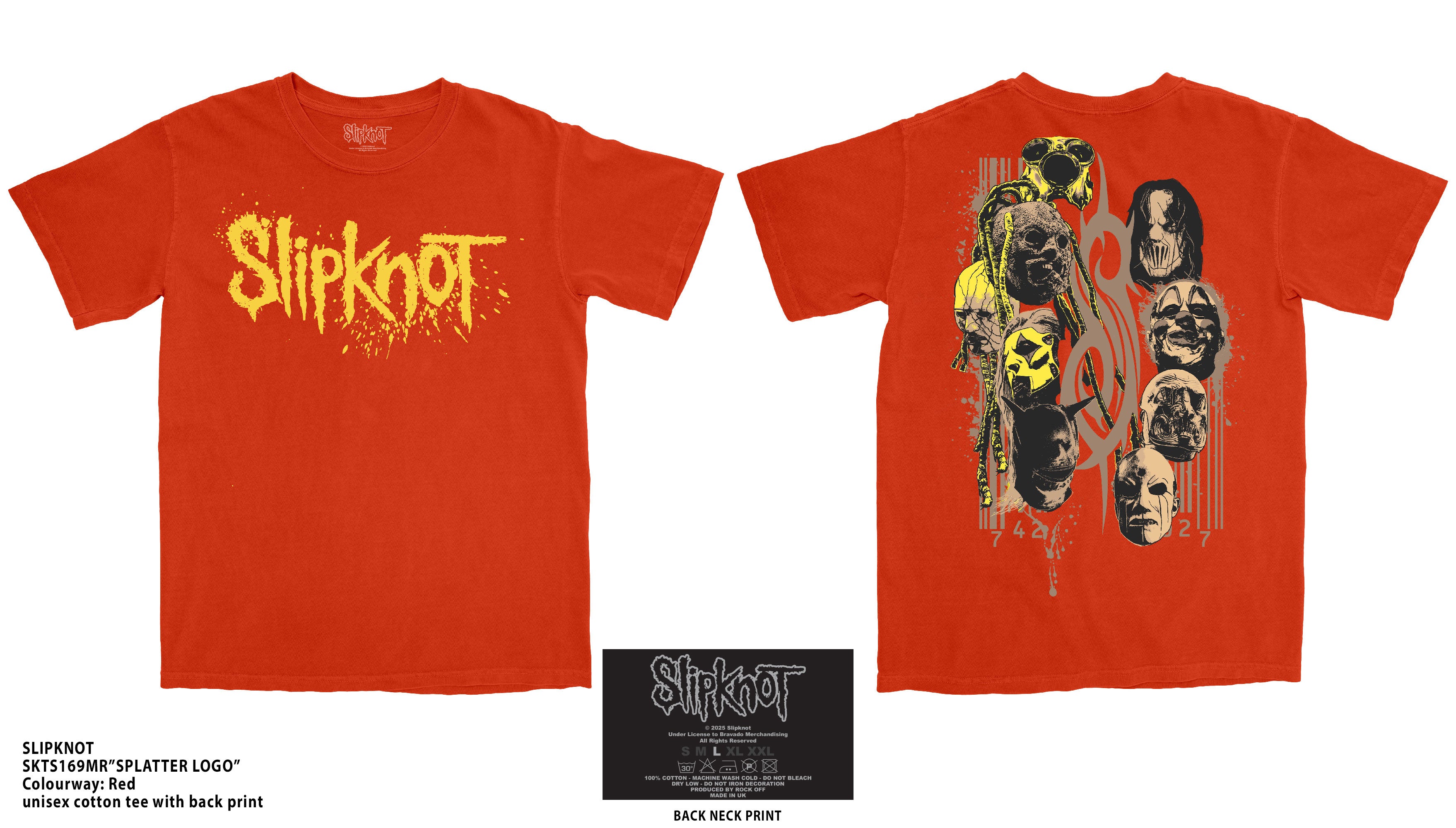 Slipknot Unisex T-Shirt: Splatter Logo (Orange) (Back Print)