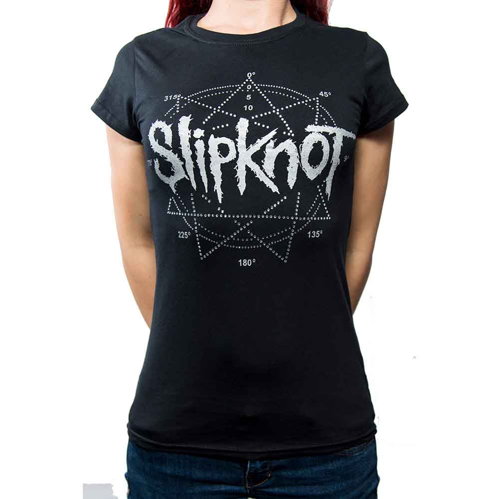 Slipknot Ladies T-Shirt: Logo Star (Black) (Embellished)