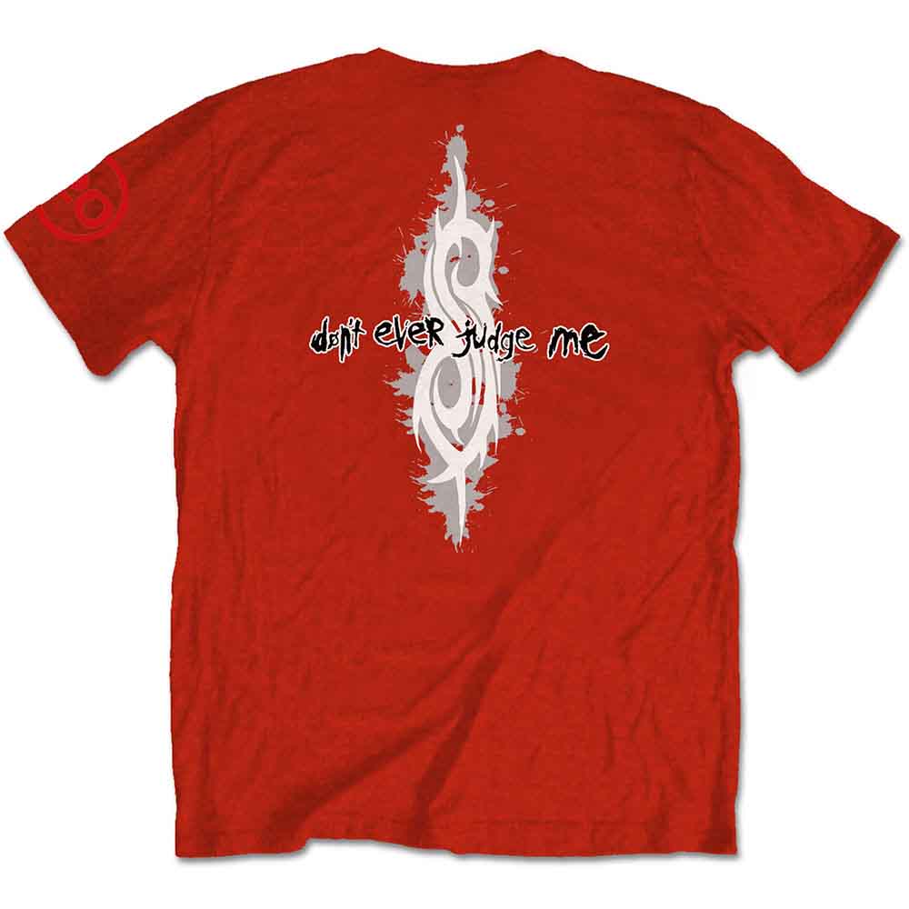 Slipknot Unisex T-Shirt: 20th Anniversary Don't Ever Judge Me (Red) (Back & Sleeve Print)