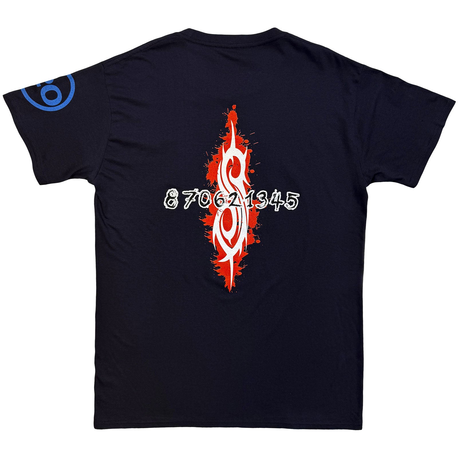 Slipknot Unisex T-Shirt: 20th Anniversary - Red Jump Suits (Navy Blue) (Back & Sleeve Print)