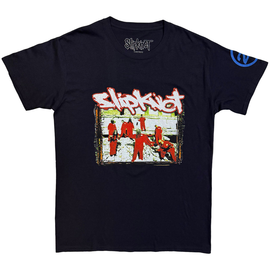 Slipknot Unisex T-Shirt: 20th Anniversary - Red Jump Suits (Navy Blue) (Back & Sleeve Print)