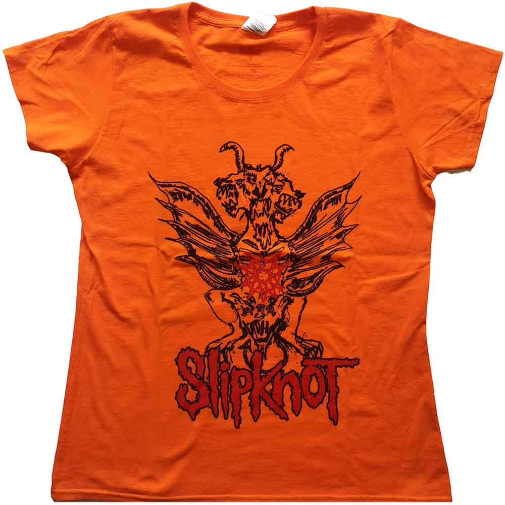 Slipknot Ladies T-Shirt: Winged Devil (Orange) (Back Print)