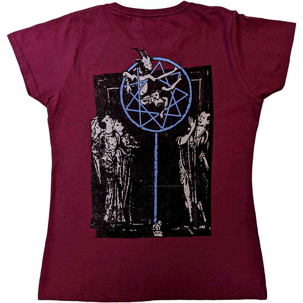 Slipknot Ladies T-Shirt: Goat Logo Demon (Maroon Red) (Back Print)