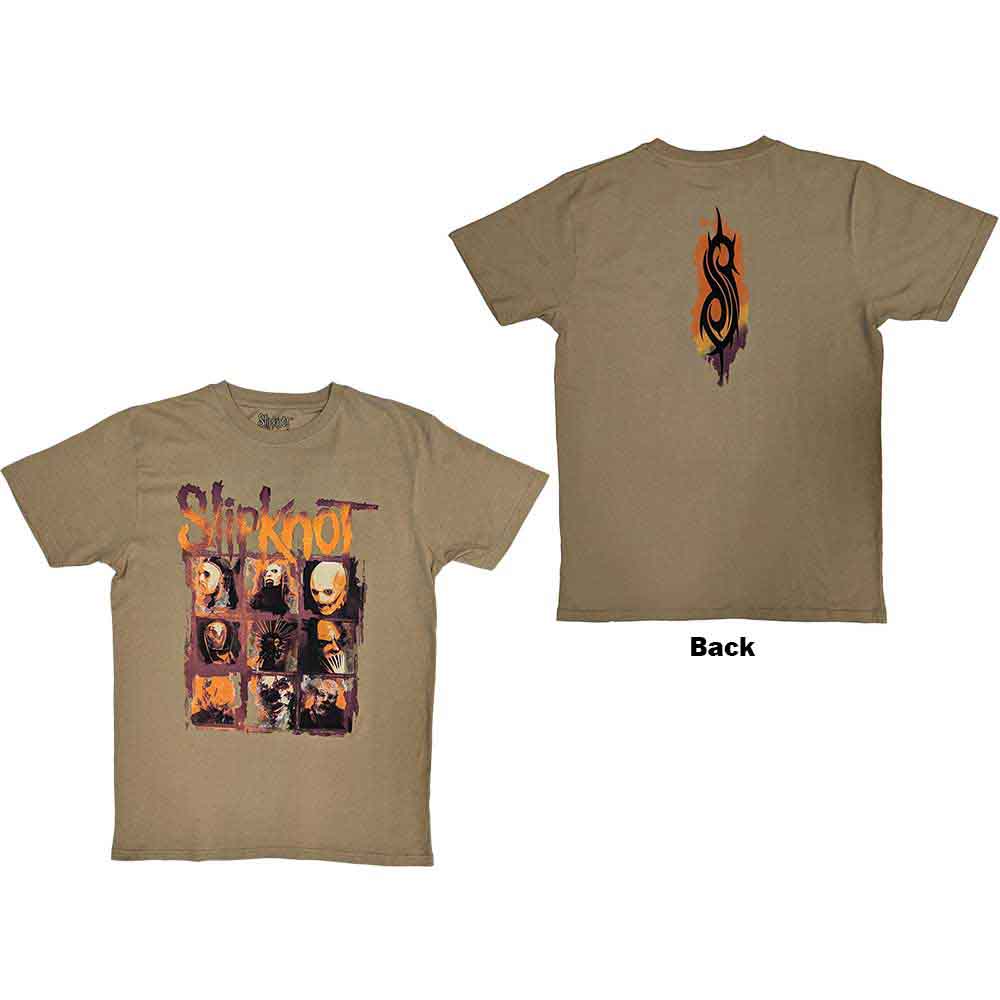 Slipknot Unisex T-Shirt: The End, So Far Grid Photos (Tan Brown) (Back Print)