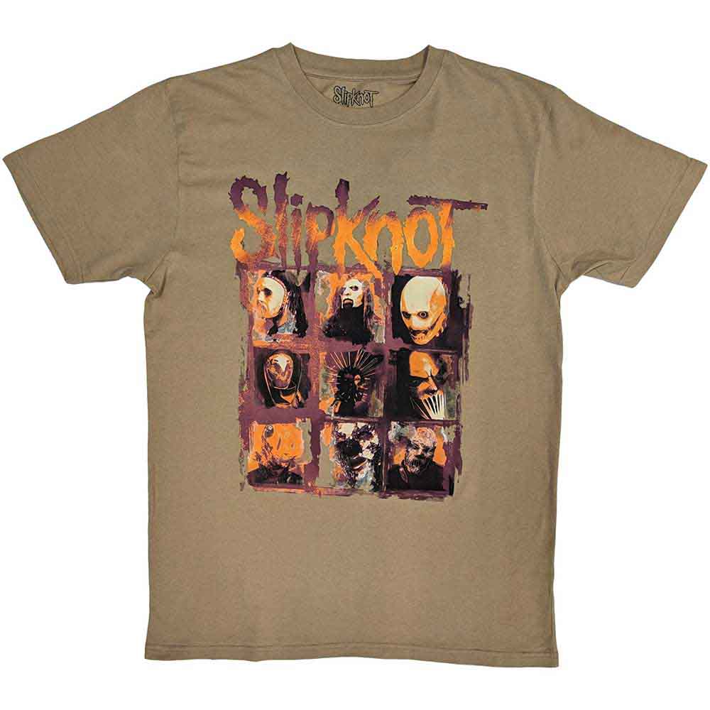 Slipknot Unisex T-Shirt: The End, So Far Grid Photos (Tan Brown) (Back Print)