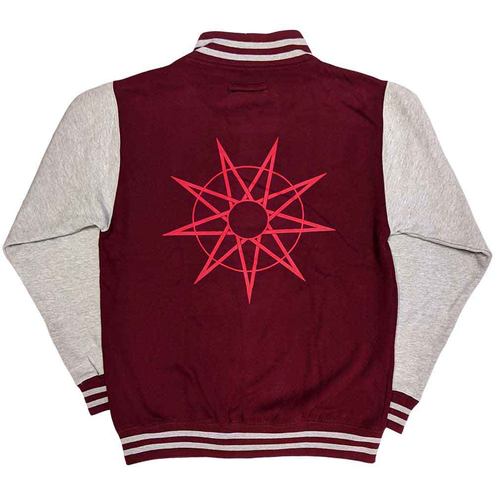 Slipknot Unisex Varsity Jacket: 9 Point Star (Maroon Red & Grey) (Back Print)