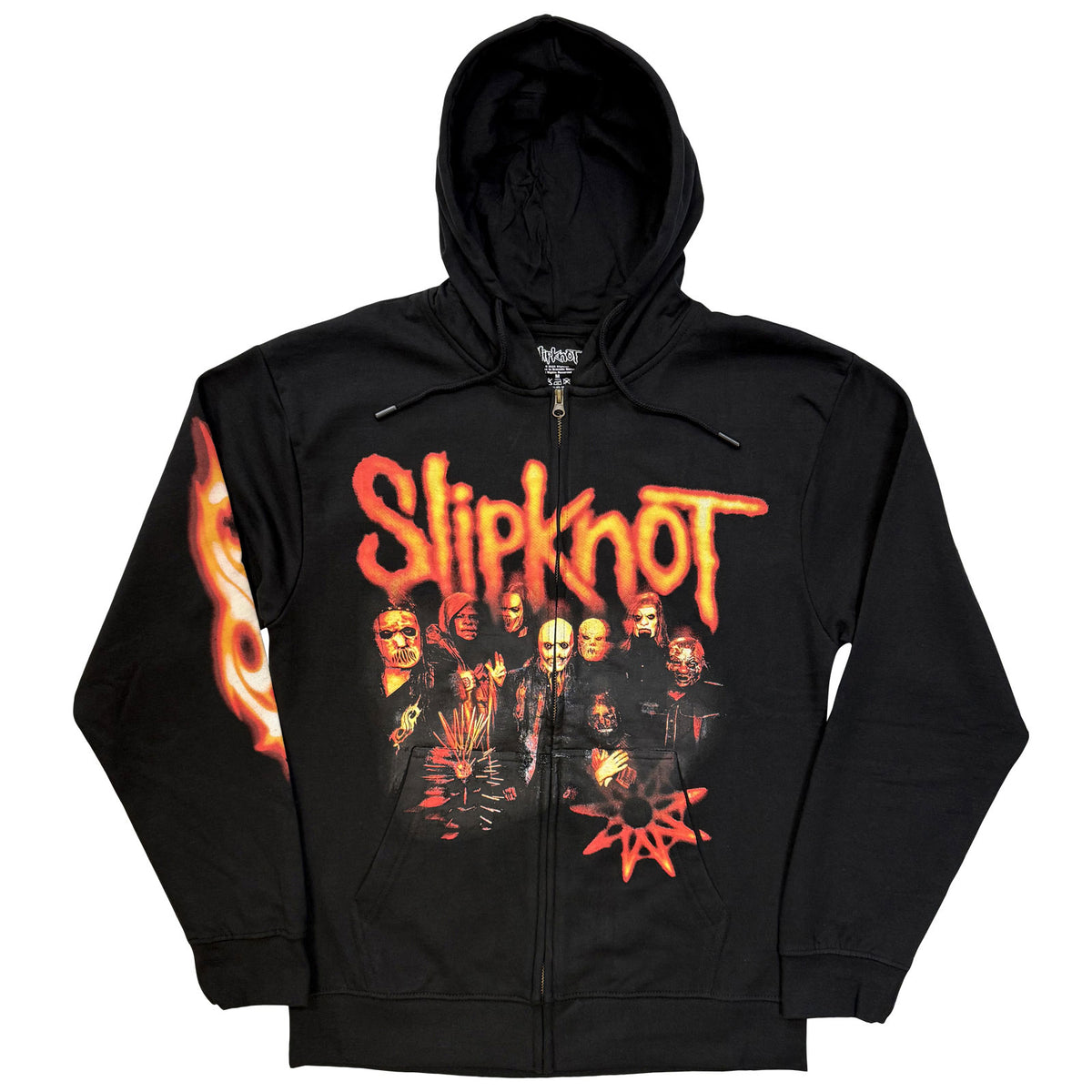 Slipknot Unisex Zipped Hoodie: TESF Group Photo Nonagram (Black) (Back Print)