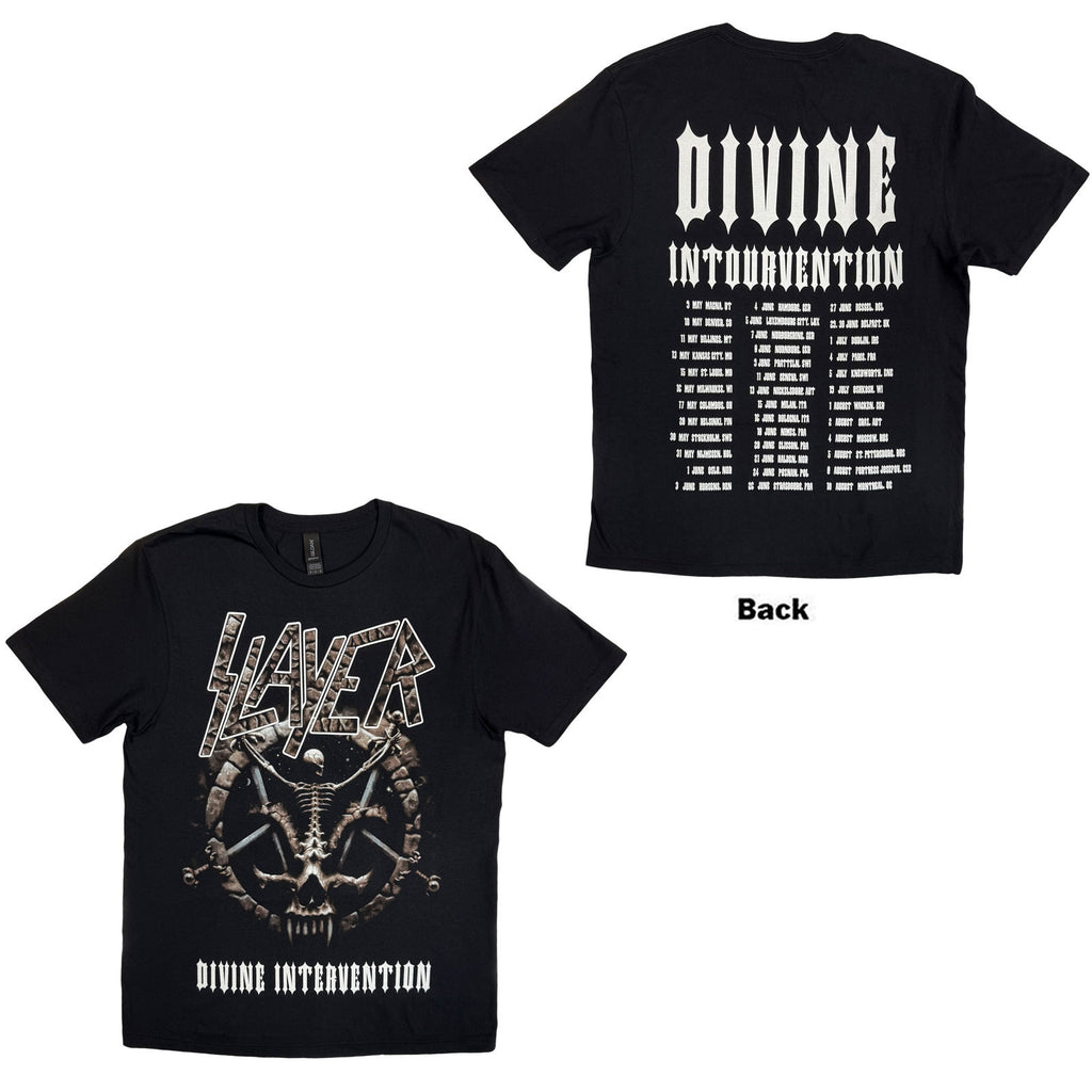 Slayer Unisex T-Shirt: Divine Intervention 2014 Dates (Black) (Back Print & Ex-Tour)