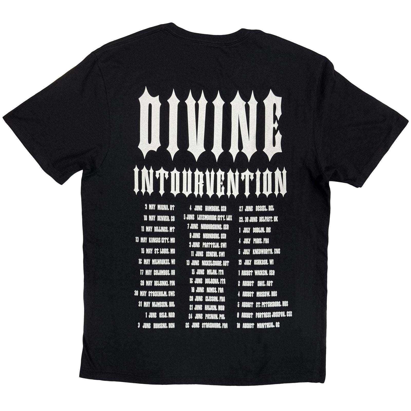 Slayer Unisex T-Shirt: Divine Intervention 2014 Dates (Black) (Back Print & Ex-Tour)