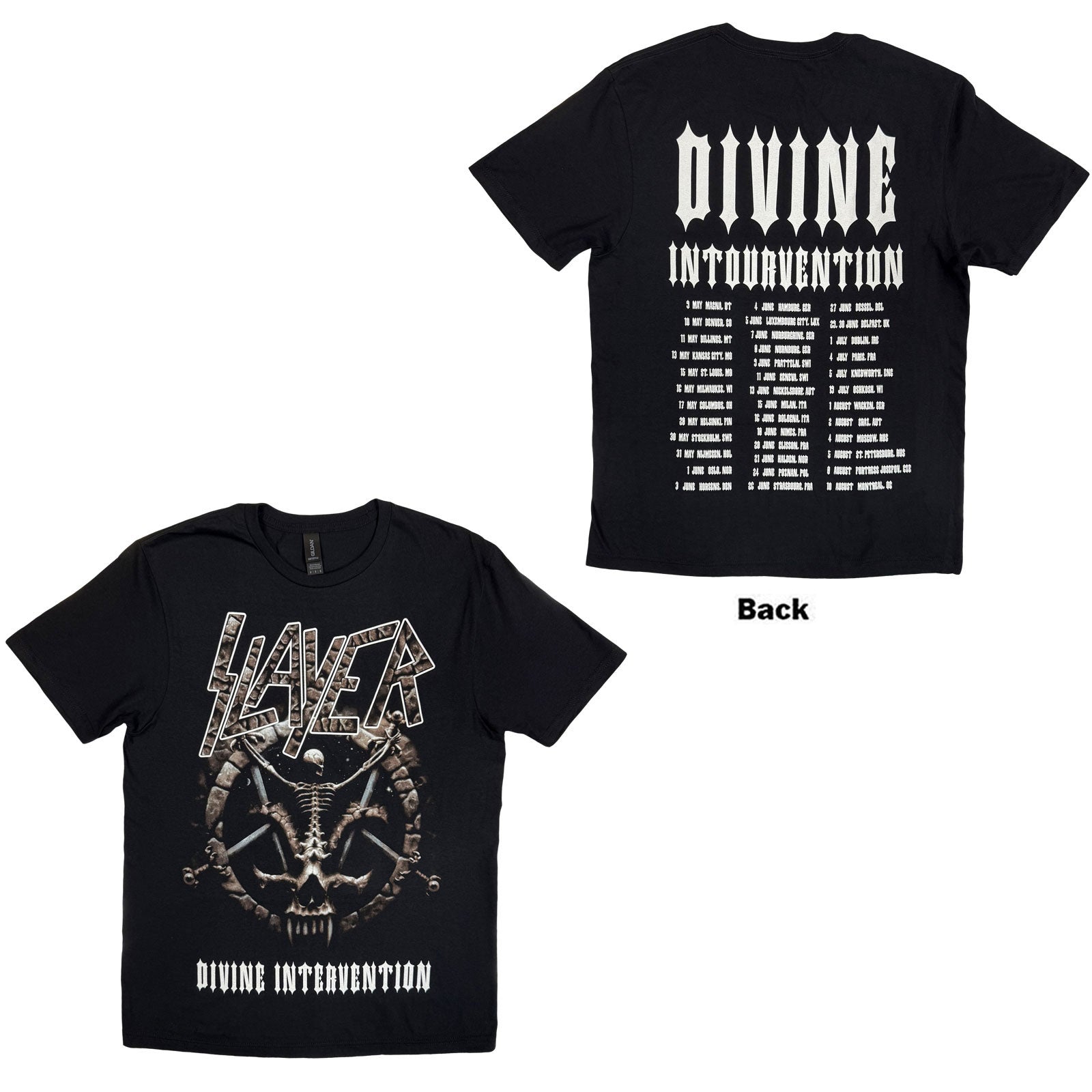 Slayer Unisex T-Shirt: Divine Intervention 2014 Dates (Black) (Back Print & Ex-Tour)