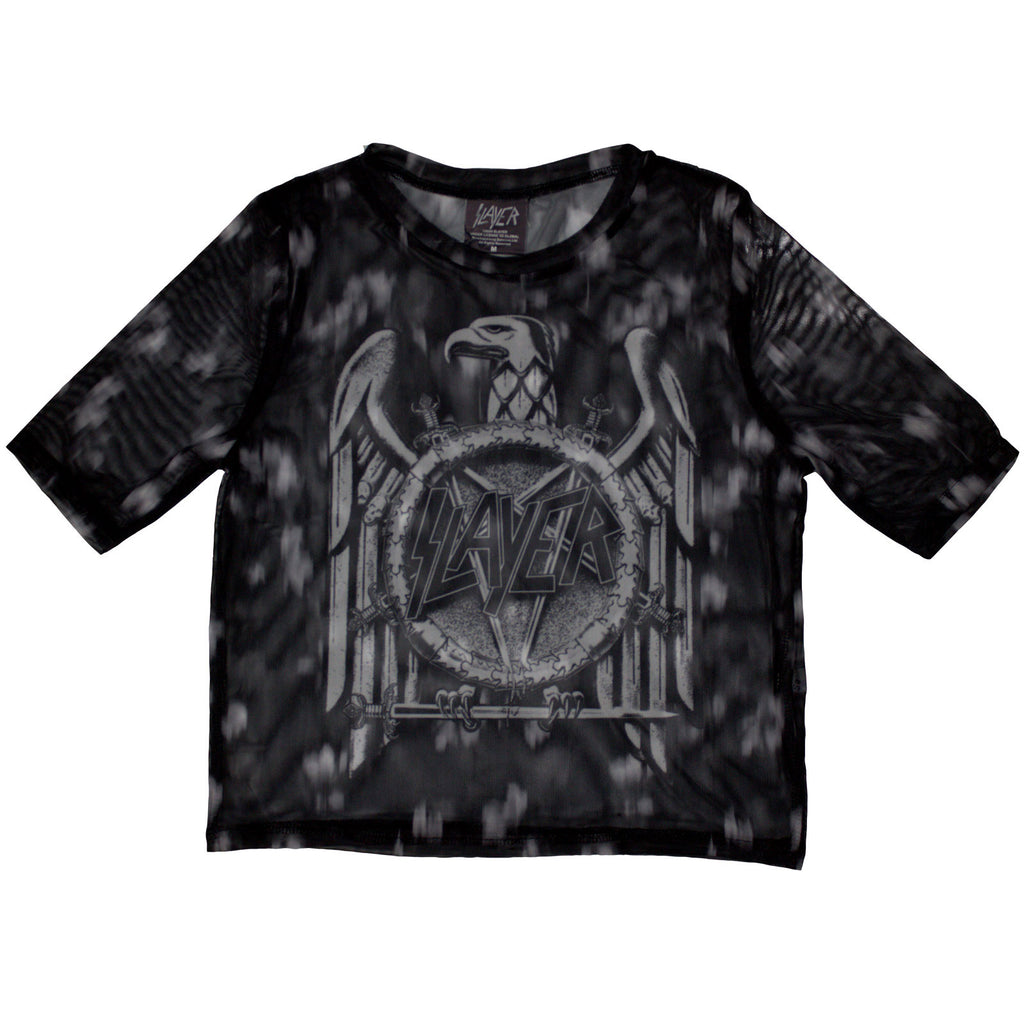 Slayer Ladies Mesh Crop Top: Mono Eagle (Black)