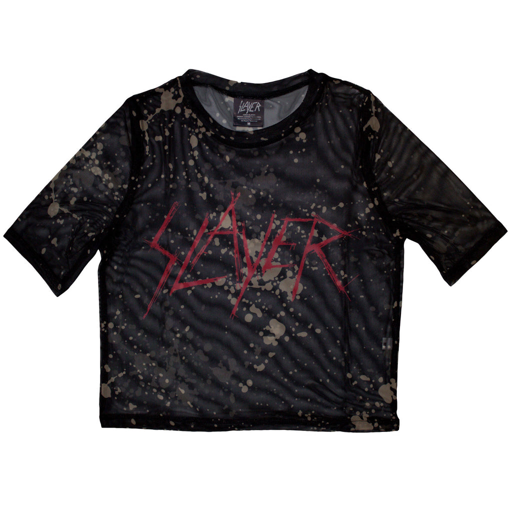 Slayer Ladies Mesh Crop Top: Scratchy Logo (Black)