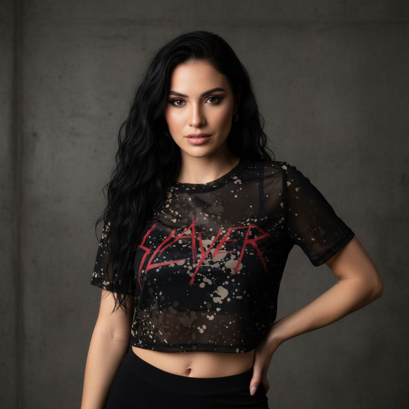 Slayer Ladies Mesh Crop Top: Scratchy Logo (Black)