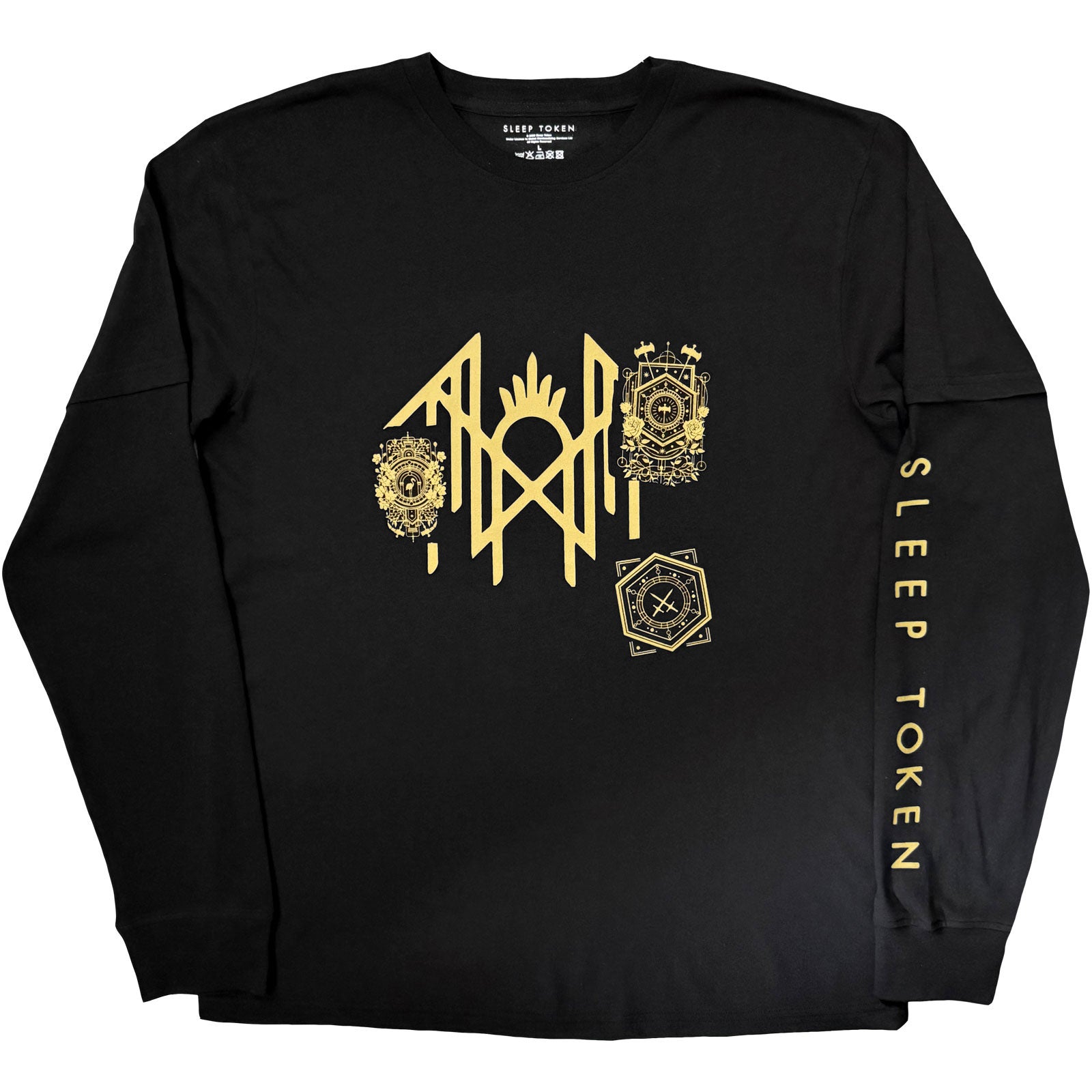 Sleep Token Unisex 2 In 1 Layered Long Sleeve T-Shirt: Patch (Black) (Back & Sleeve Print)