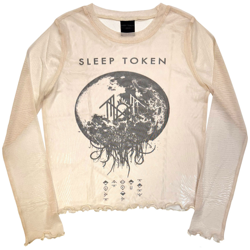 Sleep Token Ladies Long Sleeve Mesh Crop Top: Take Me Back To Eden (Natural)