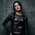 Sleep Token: Butterflies Ladies Long Sleeve Mesh Crop Top (Black)