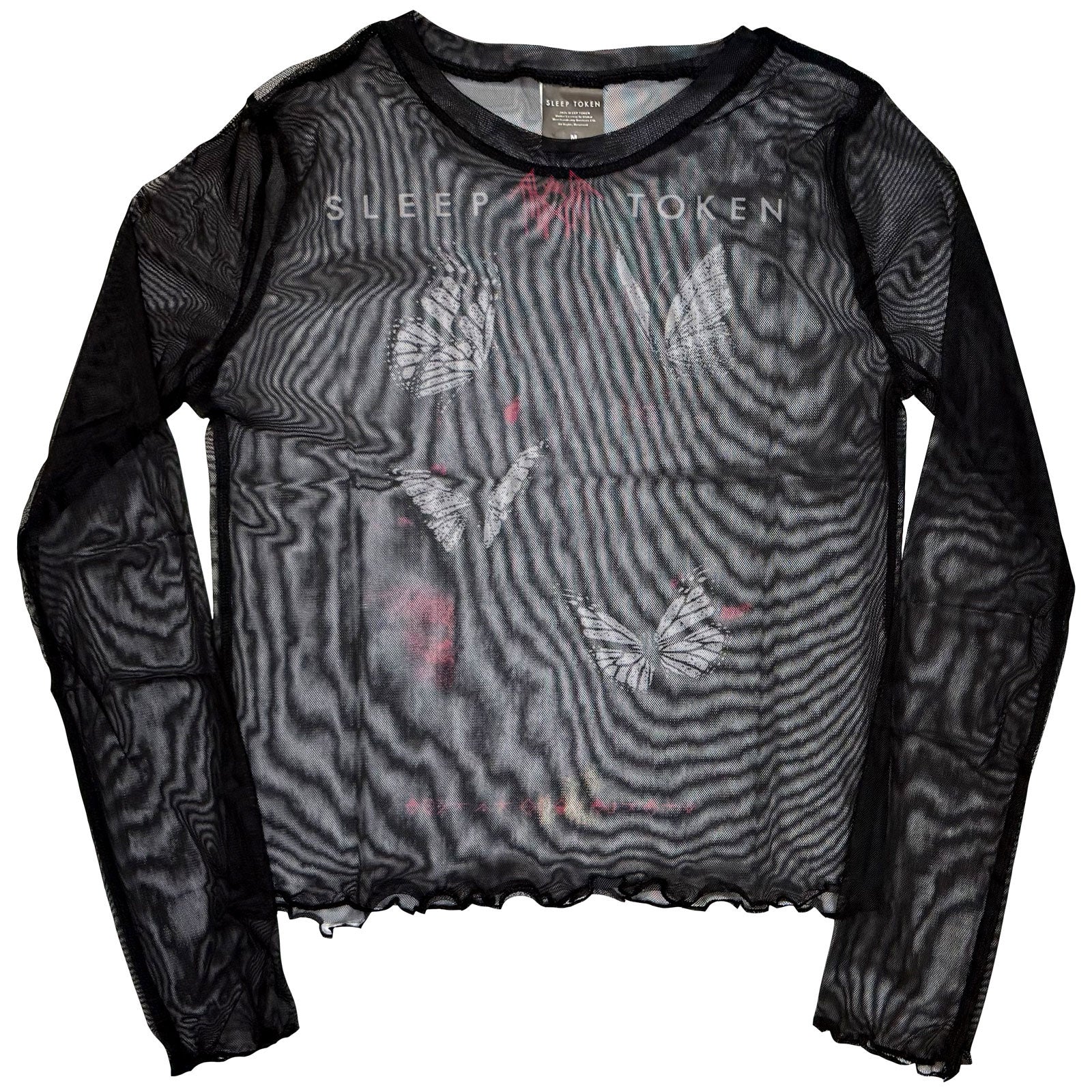 Sleep Token Ladies Long Sleeve Mesh Crop Top: Butterflies (Black)