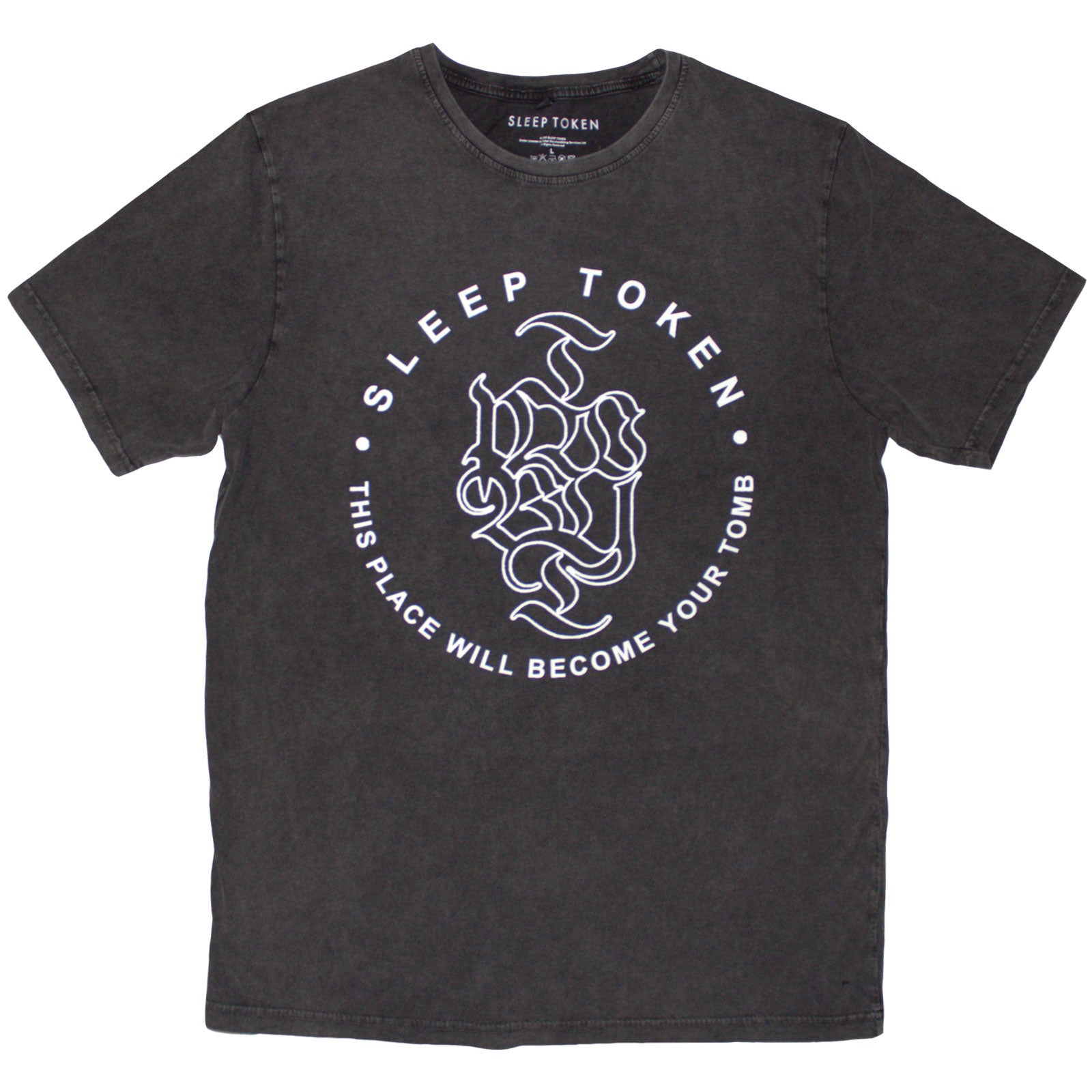 Sleep Token Unisex Stone Wash T-Shirt: Tomb Text Ring (Charcoal Grey)