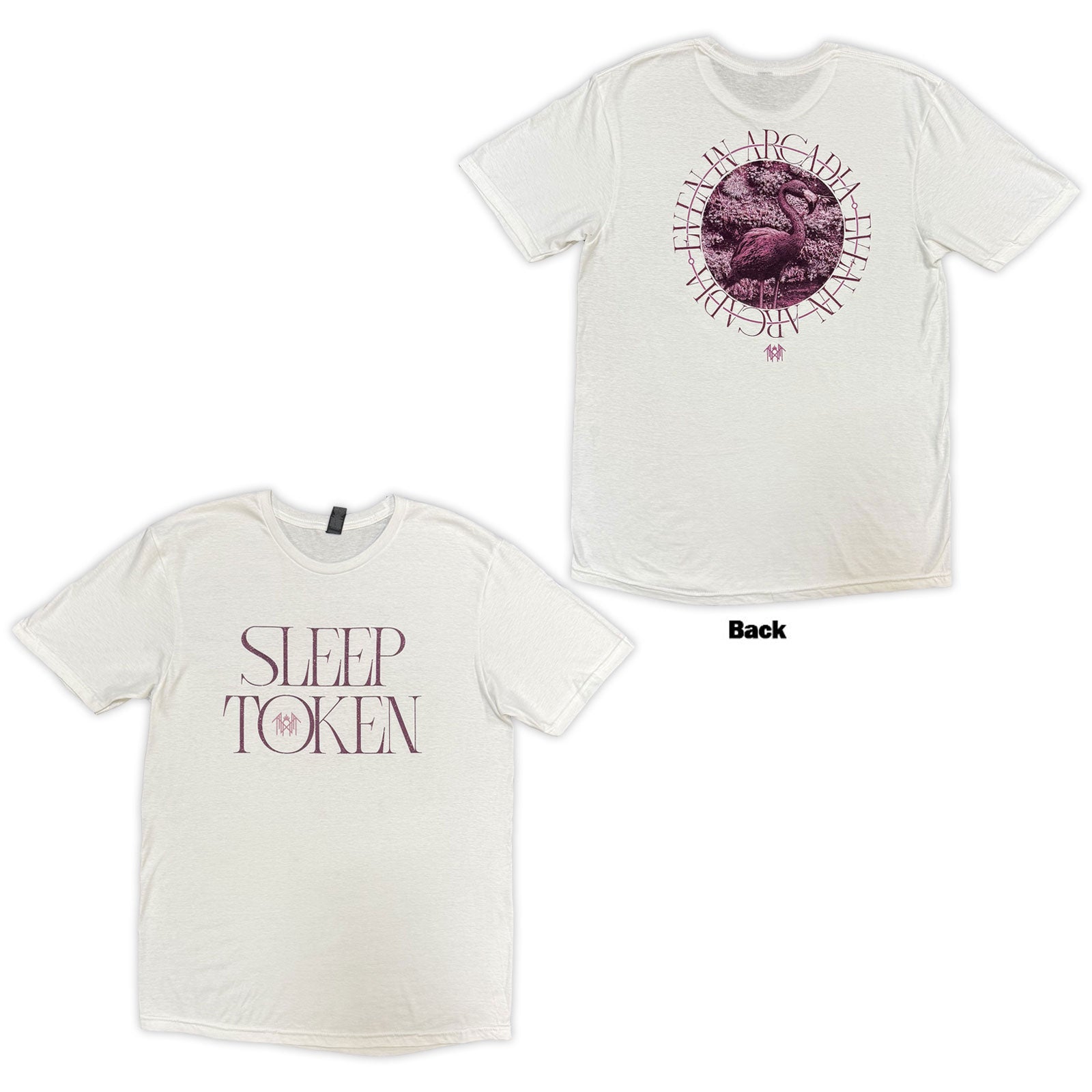 Sleep Token Unisex T-Shirt: Flamingo Circle (White) (Back Print)