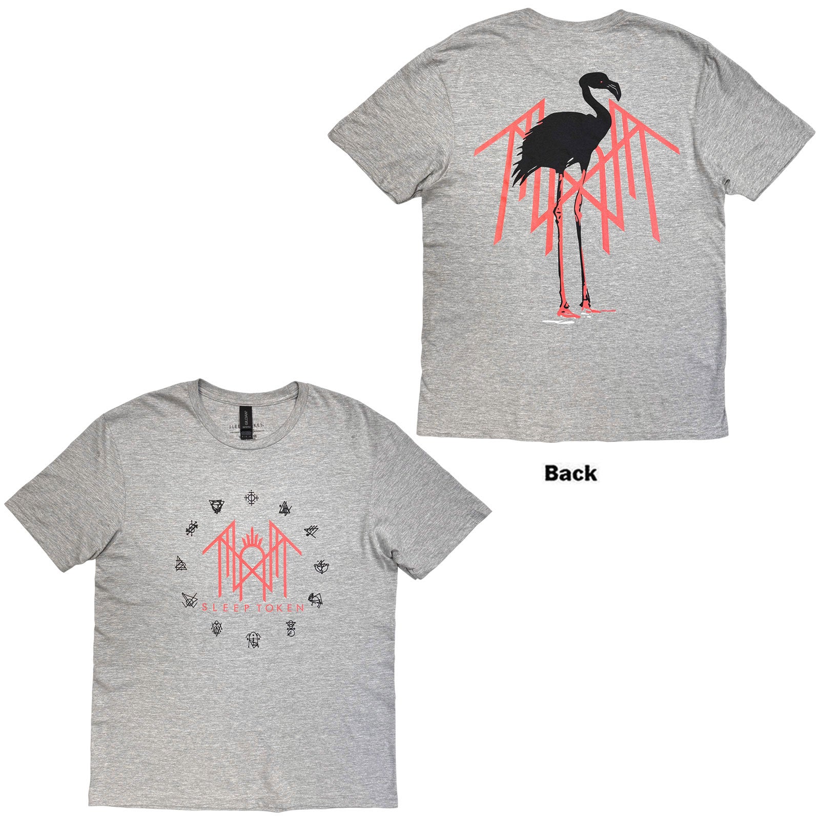 Sleep Token Unisex T-Shirt: Flamingo Pink Logo (Grey) (Back Print)