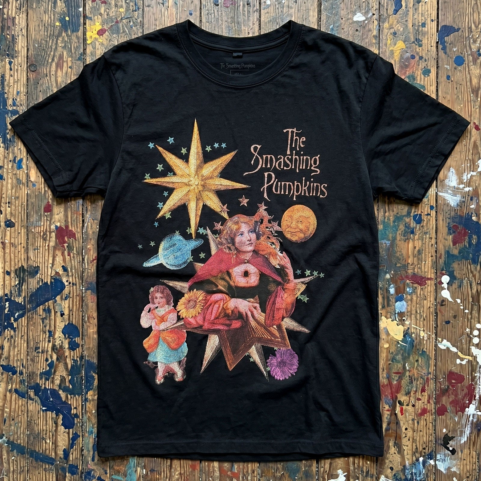 The Smashing Pumpkins Unisex Premium Carbon T-Shirt: Celestial Collage (Black) (Back Print)
