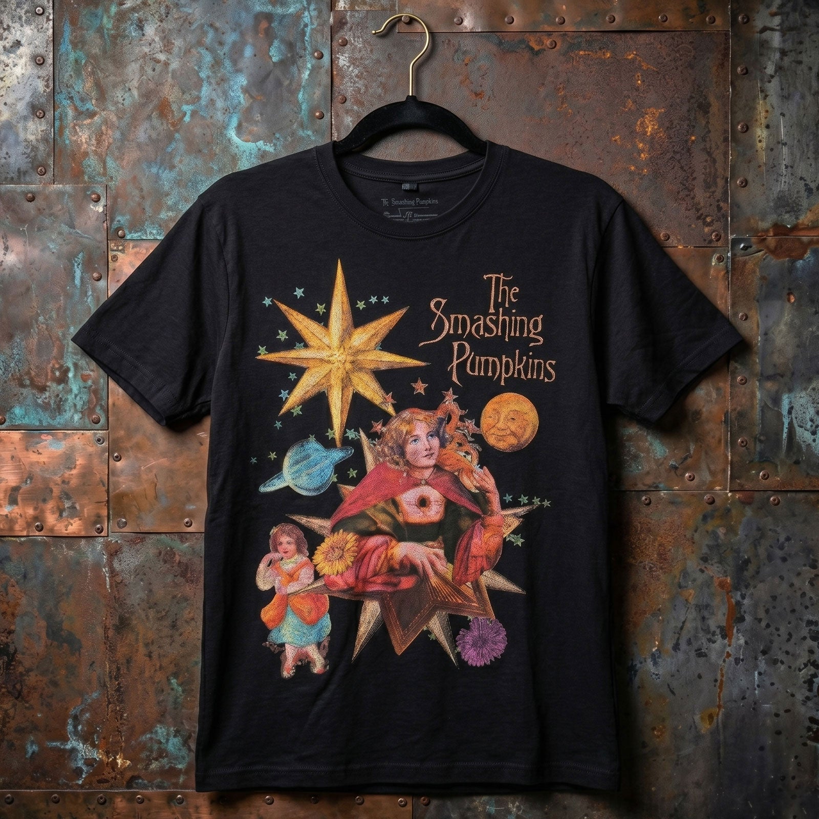 The Smashing Pumpkins Unisex Premium Carbon T-Shirt: Celestial Collage (Black) (Back Print)