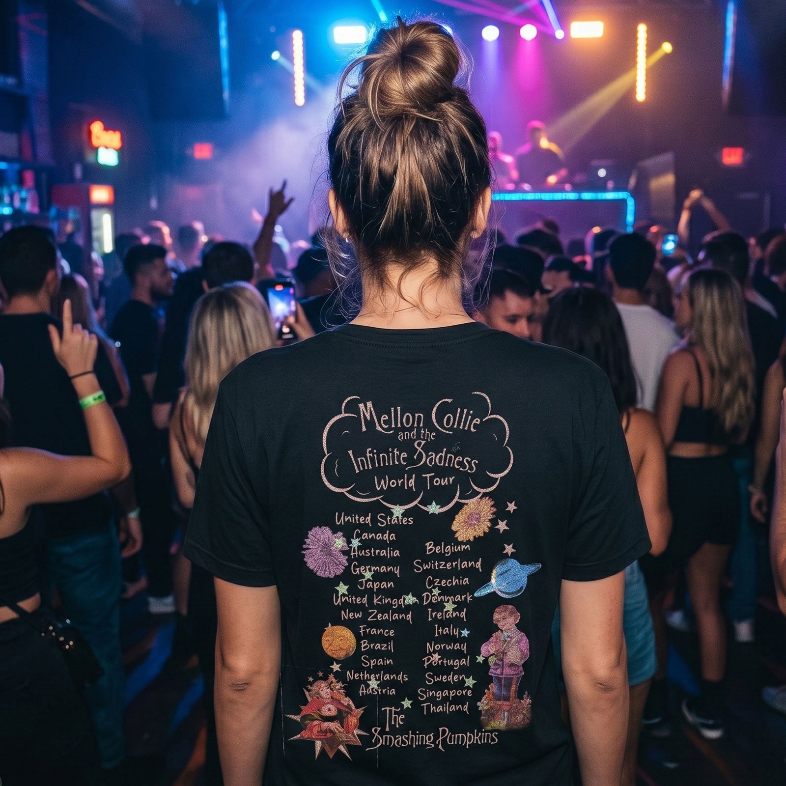 The Smashing Pumpkins Unisex Premium Carbon T-Shirt: Celestial Collage (Black) (Back Print)