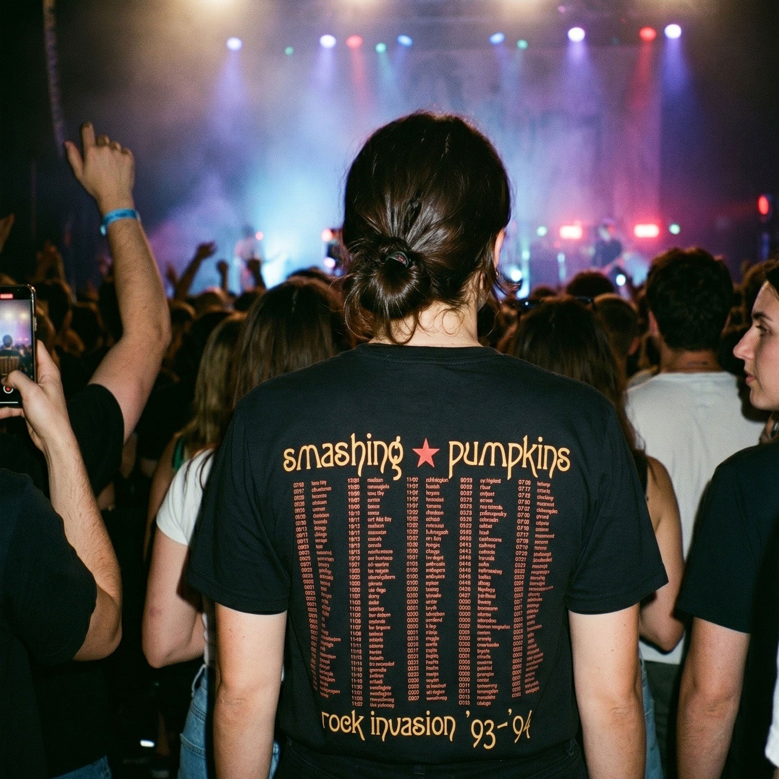 The Smashing Pumpkins Unisex Premium Carbon T-Shirt: Rock Invasion (Black) (Back Print)