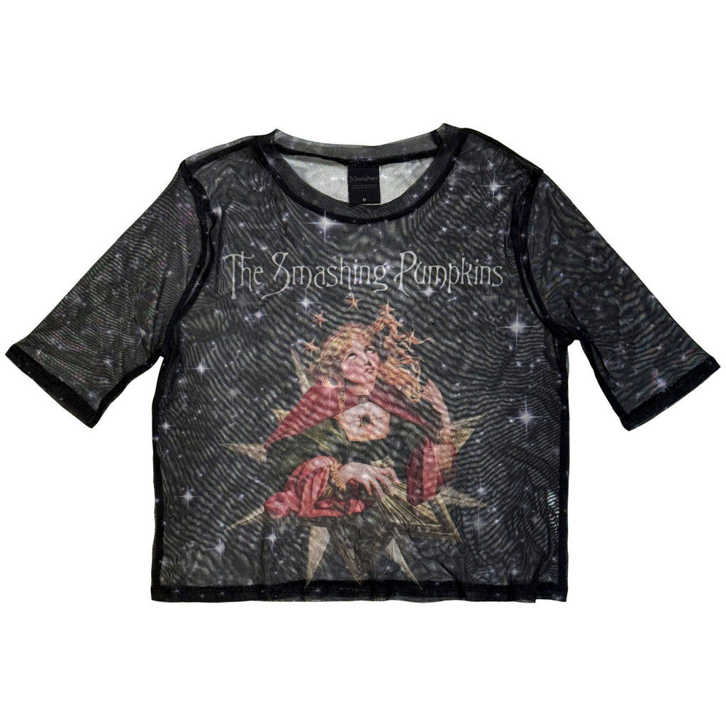 The Smashing Pumpkins Ladies Mesh Crop Top: Mellon Collie Art 3 (Black)