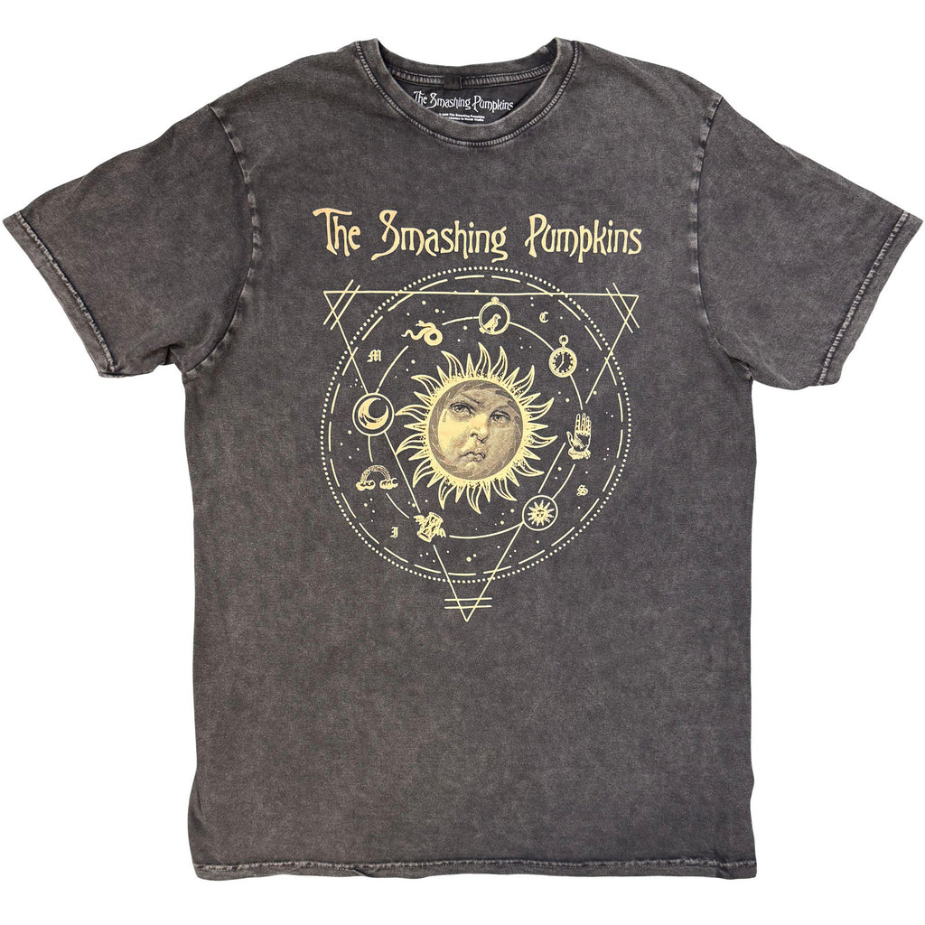 The Smashing Pumpkins Unisex Stone Wash T-Shirt: Celestial Sun (Charcoal Grey)
