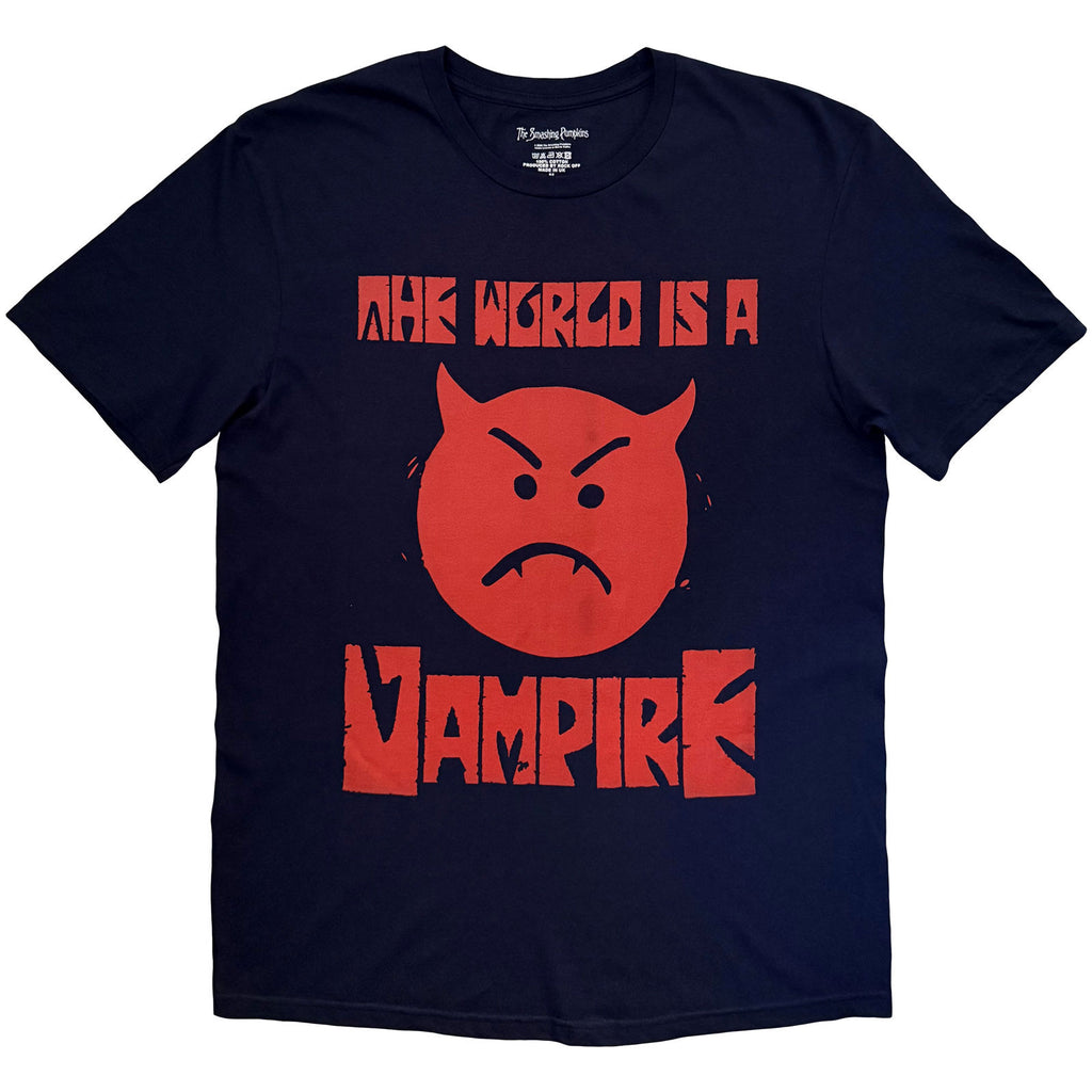 The Smashing Pumpkins Unisex T-Shirt: Red Face Vampire (Navy Blue) (Back Print)