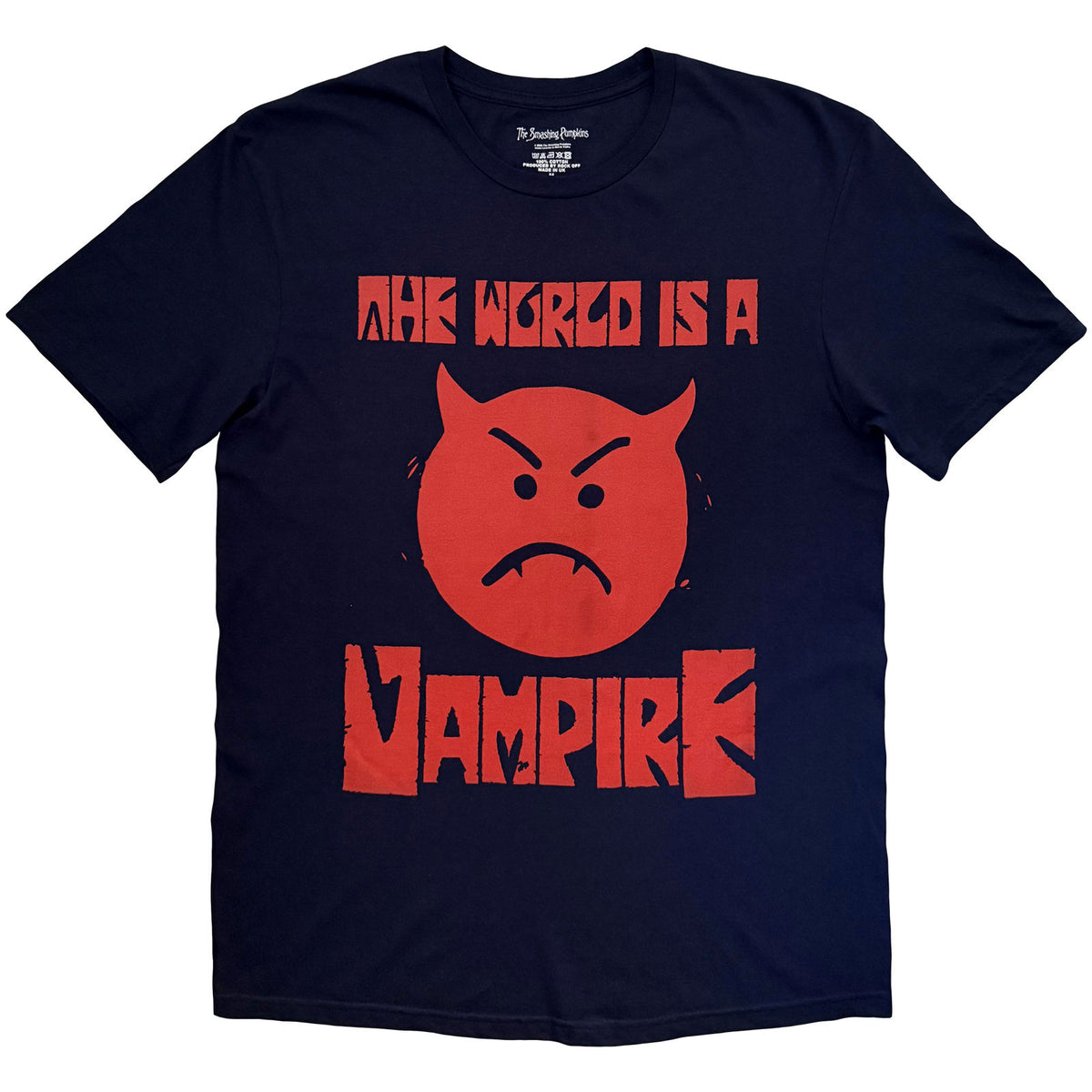 The Smashing Pumpkins Unisex T-Shirt: Red Face Vampire (Navy Blue) (Back Print)