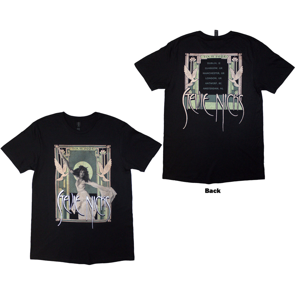 Stevie Nicks Unisex T-Shirt: Tour '24 Doves (Black) (Back Print & Ex-Tour)