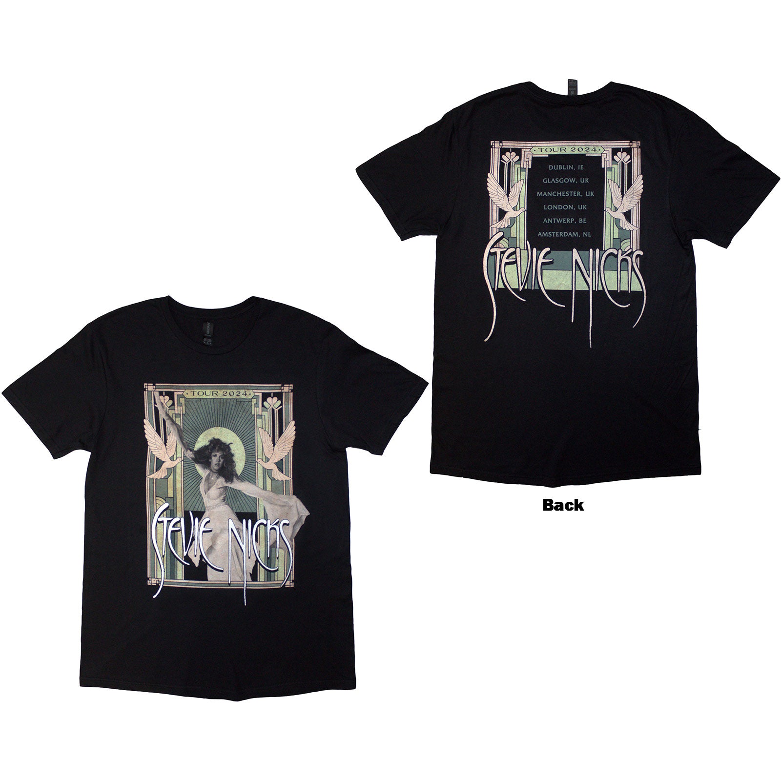 Stevie Nicks Unisex T-Shirt: Tour '24 Doves (Black) (Back Print & Ex-Tour)