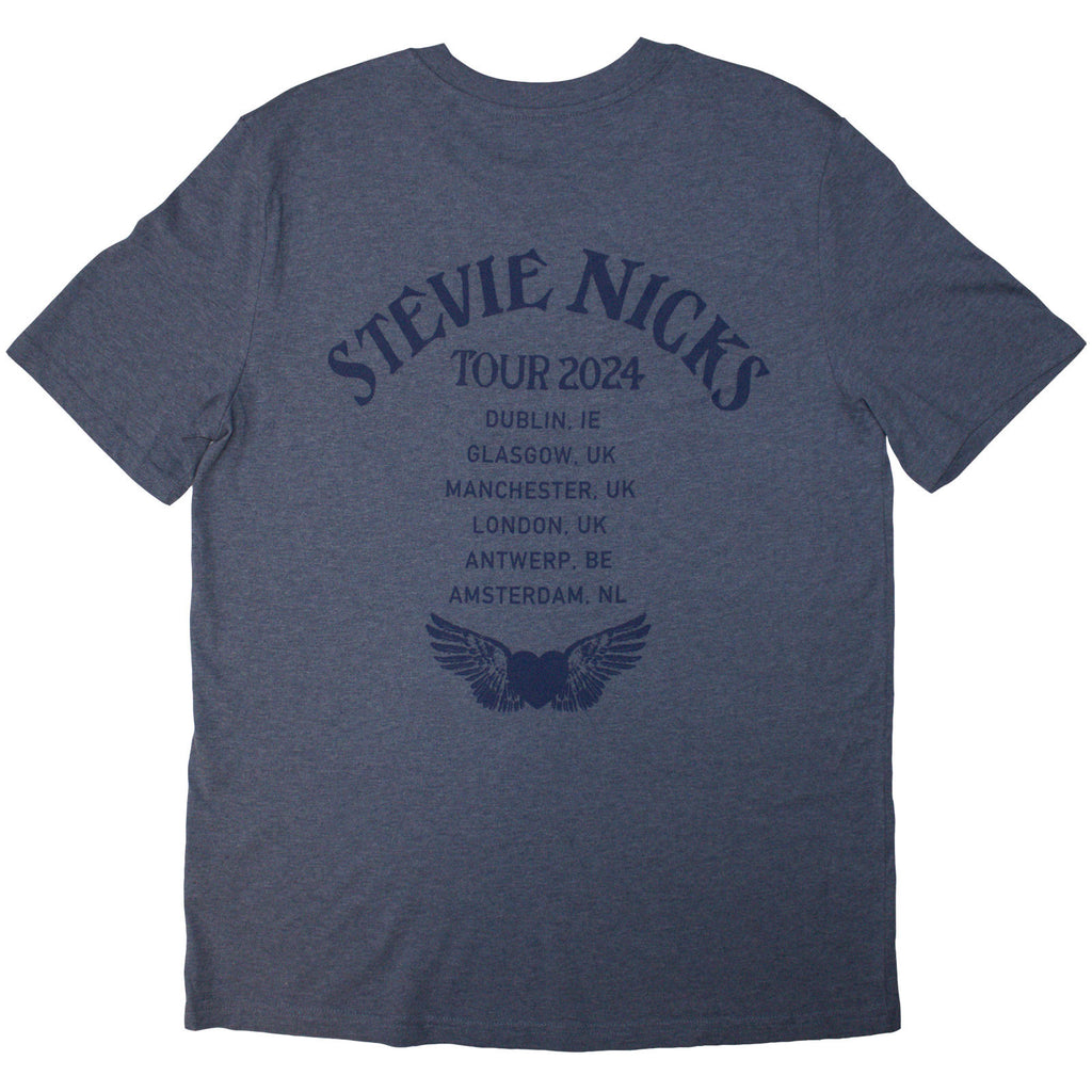 Stevie Nicks Unisex T-Shirt: Tour '24 Winged Heart (Navy Blue) (Back Print & Ex-Tour)