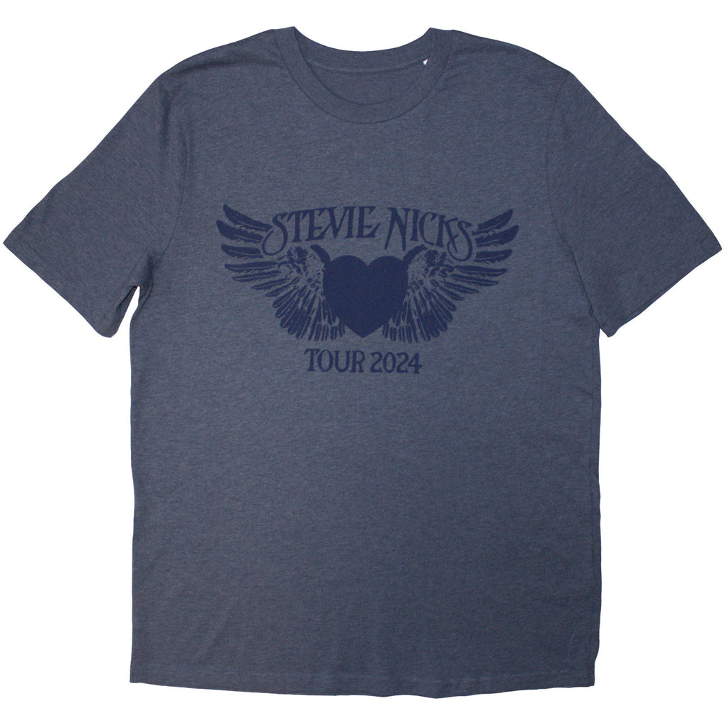 Stevie Nicks Unisex T-Shirt: Tour '24 Winged Heart (Navy Blue) (Back Print & Ex-Tour)