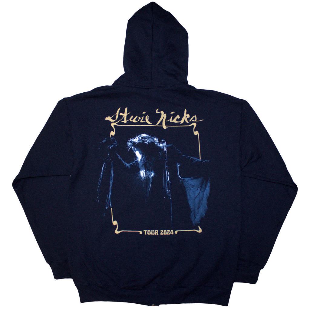 Stevie Nicks Unisex Zipped Hoodie: Tour '24 Live Photo (Navy Blue) (Back Print & Ex-Tour)