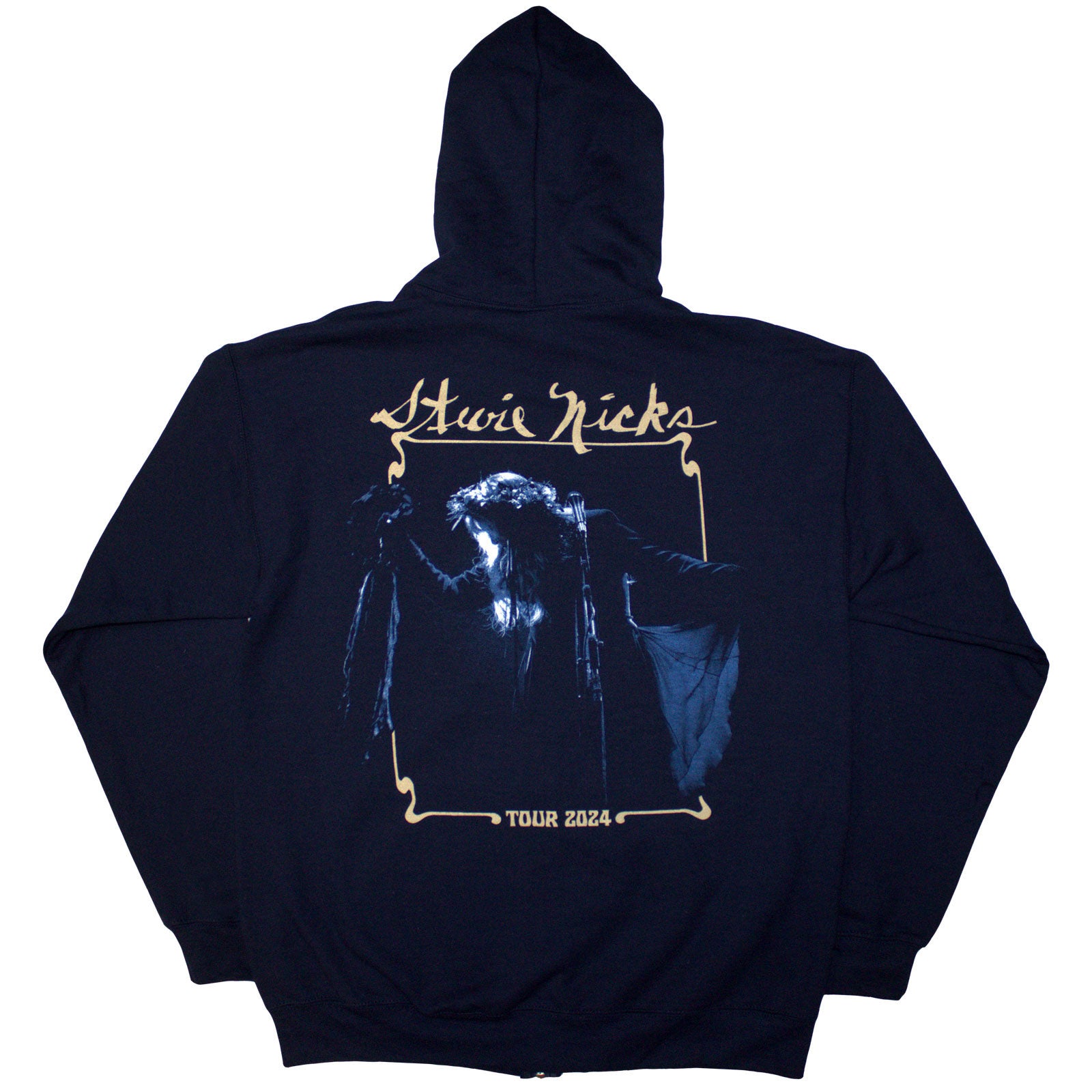 Stevie Nicks Unisex Zipped Hoodie: Tour '24 Live Photo (Navy Blue) (Back Print & Ex-Tour)