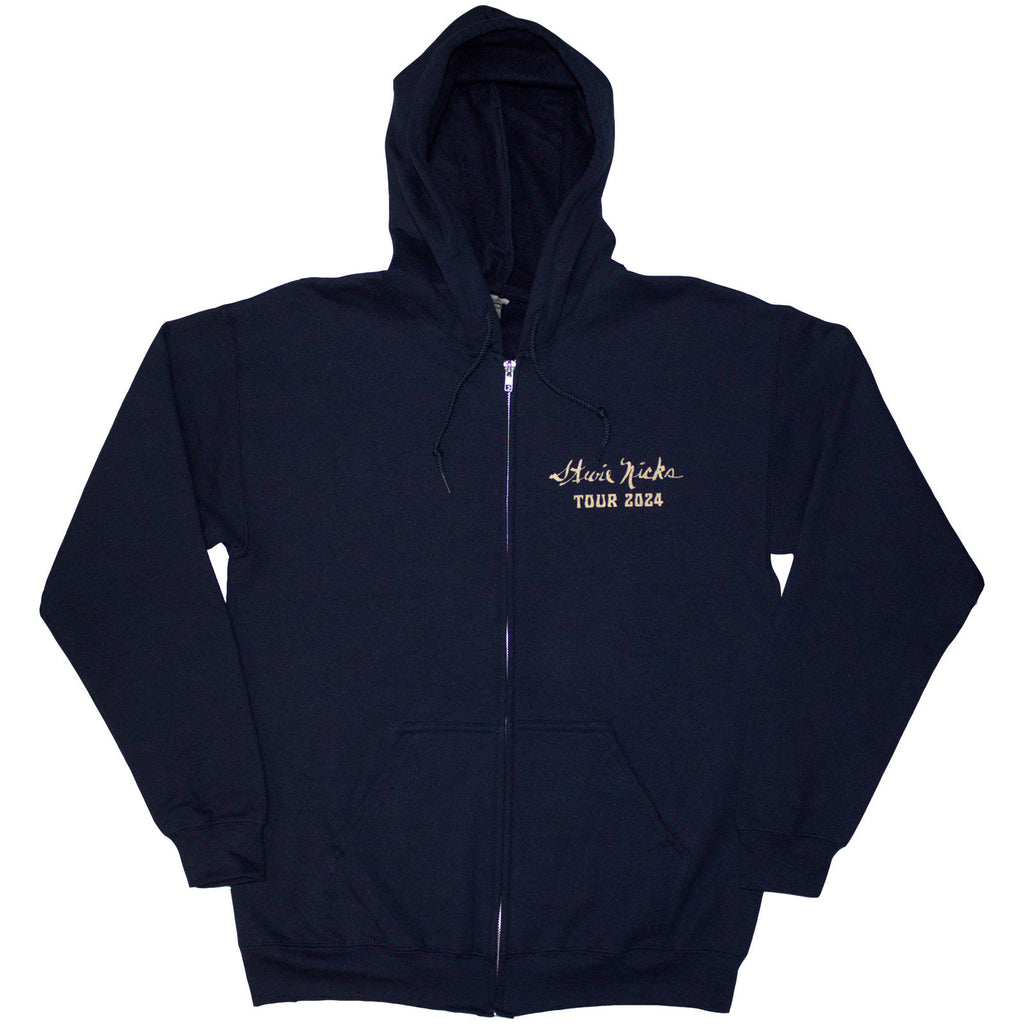 Stevie Nicks Unisex Zipped Hoodie: Tour '24 Live Photo (Navy Blue) (Back Print & Ex-Tour)
