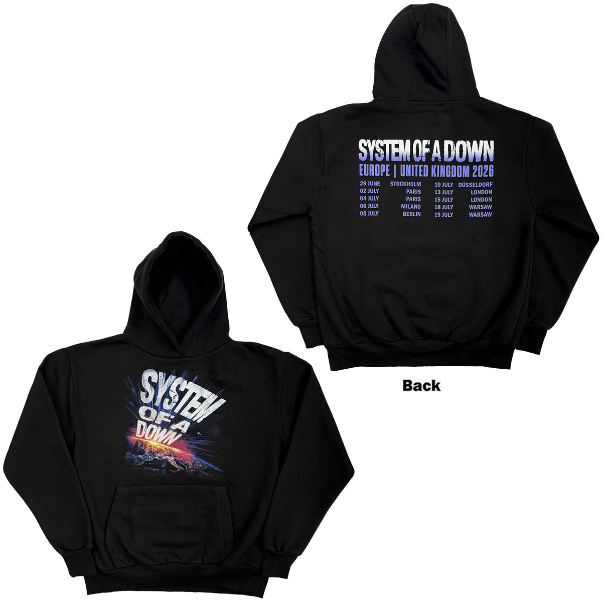 System Of A Down Unisex Pullover Hoodie: Admat Tour '26 (Black) (Back Print & Ex-Tour)
