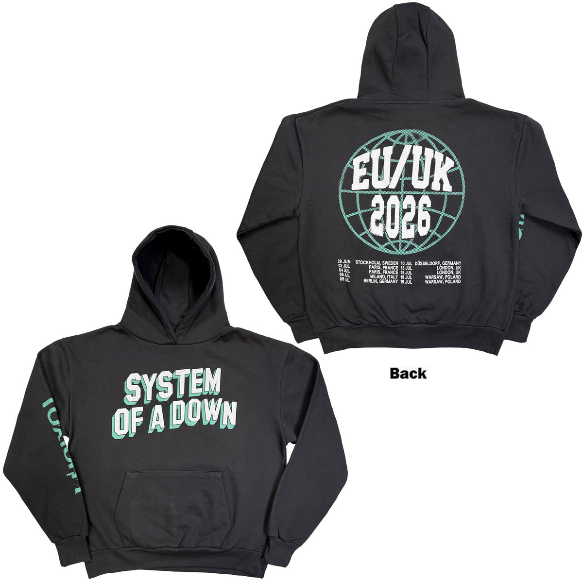 System Of A Down Unisex Pullover Hoodie: Hollywood Logo Tour '26 (Charcoal Grey) (Back Print & Ex-Tour)