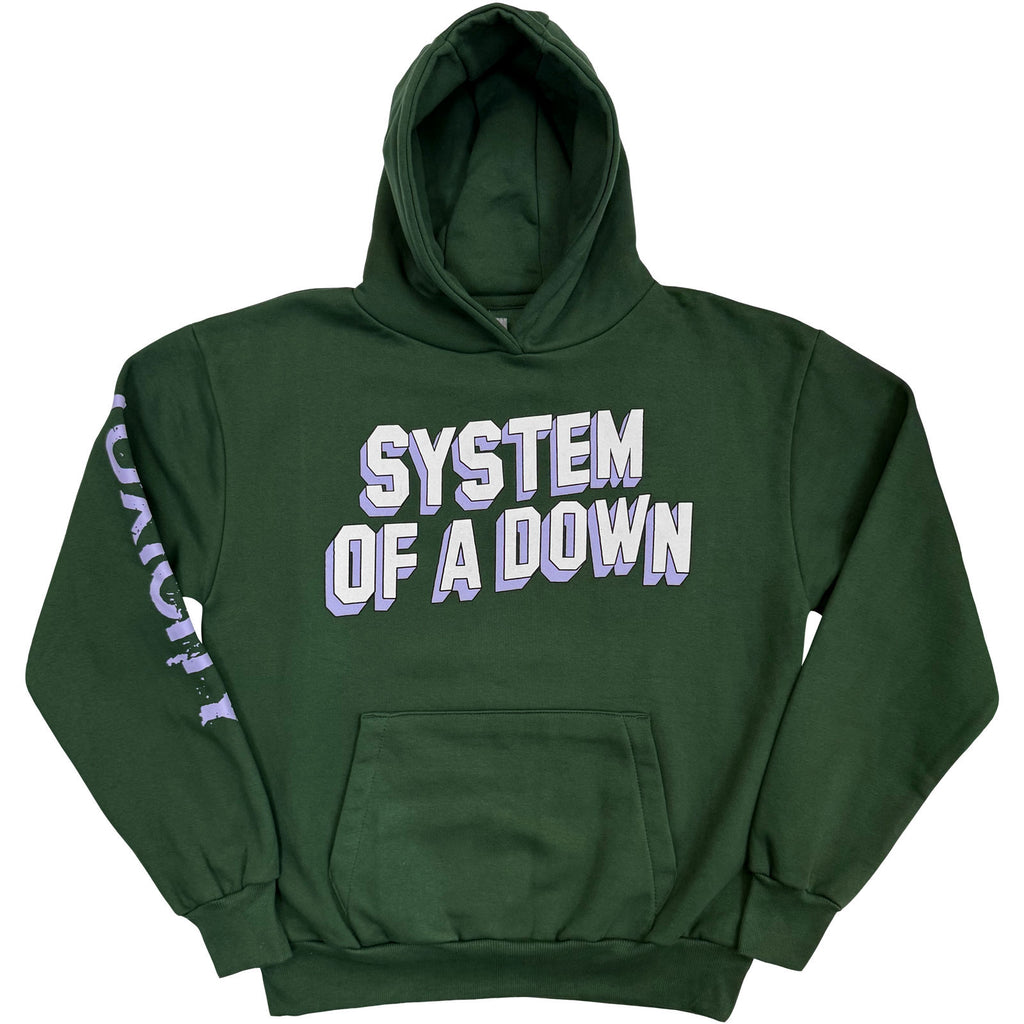 System Of A Down Unisex Pullover Hoodie: Hollywood Logo Tour '26 (Green) (Back Print & Ex-Tour)