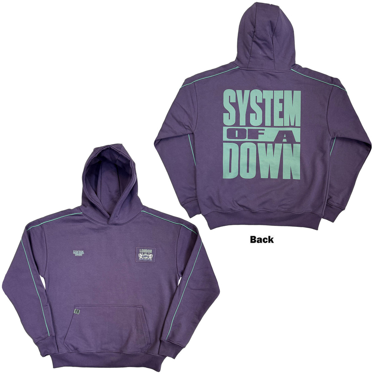 System Of A Down Unisex Pullover Hoodie: London Event Tour '26 (Purple) (Back Print & Ex-Tour)