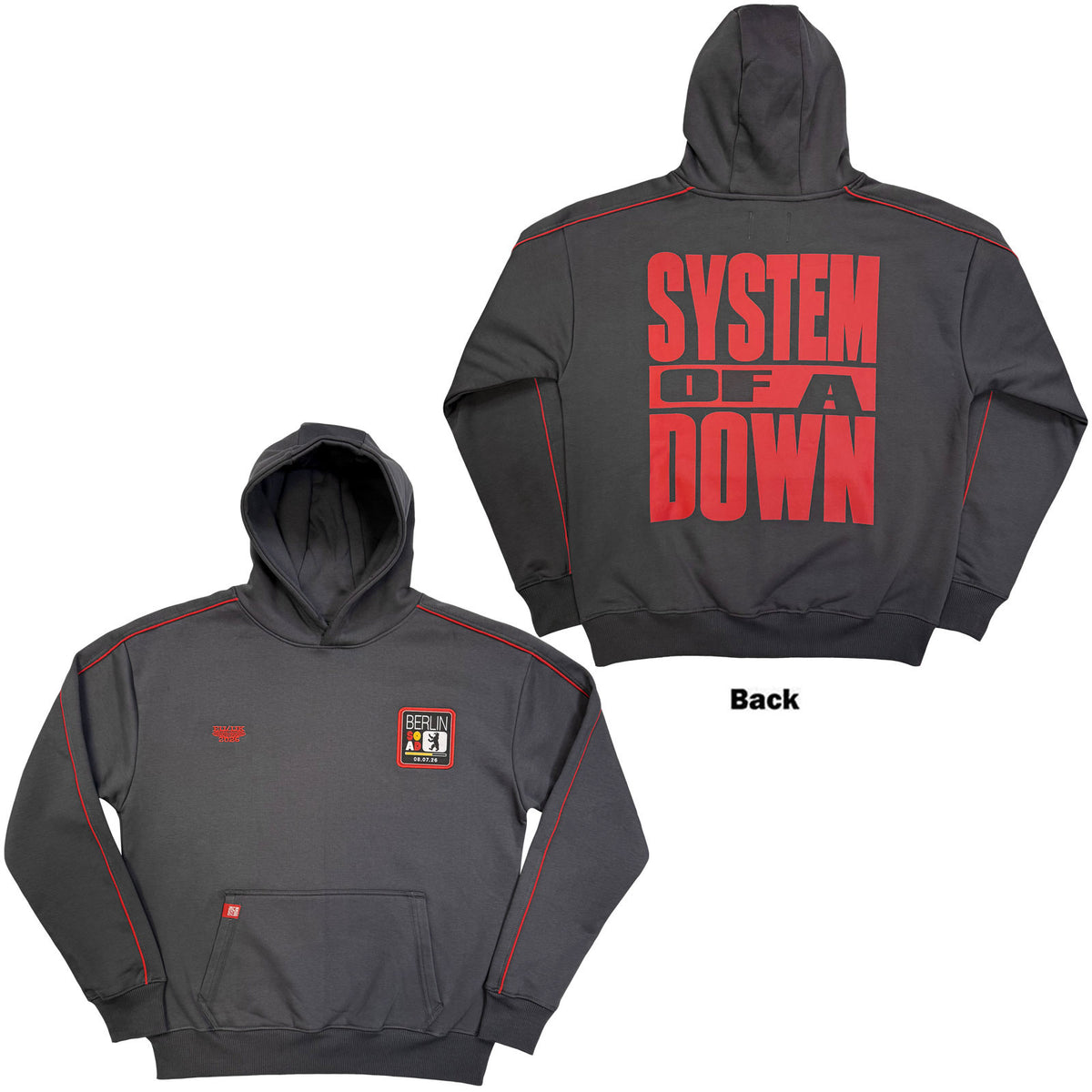 System Of A Down Unisex Pullover Hoodie: Berlin Event Tour '26 (Grey) (Back Print & Ex-Tour)