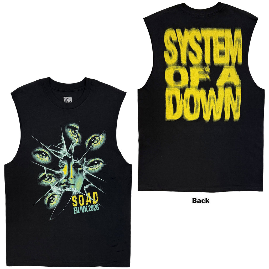 System Of A Down Unisex Tank T-Shirt: Shattered Eyes Tour '26 (Black) (Back Print & Ex-Tour)