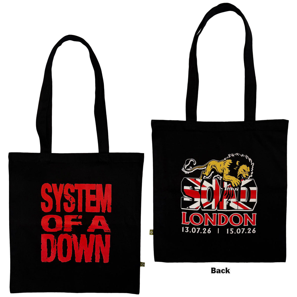 System Of A Down Tote Bag: London Event Tour '26 (Black) (Back Print & Ex-Tour)