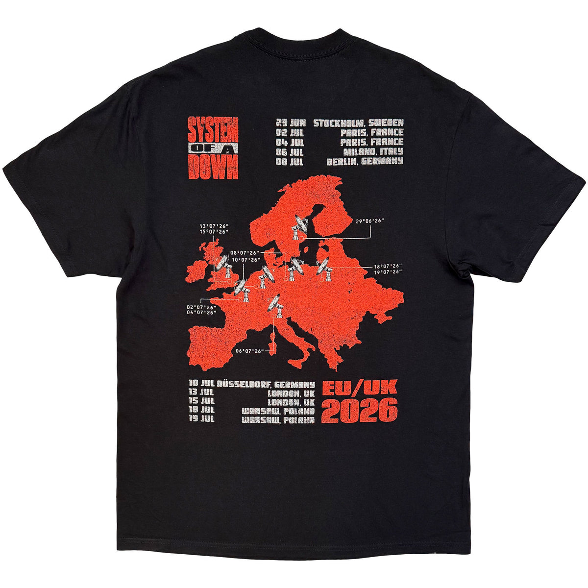 System Of A Down Unisex T-Shirt: Map Backprint Tour '26 (Black) (Back Print & Ex-Tour)