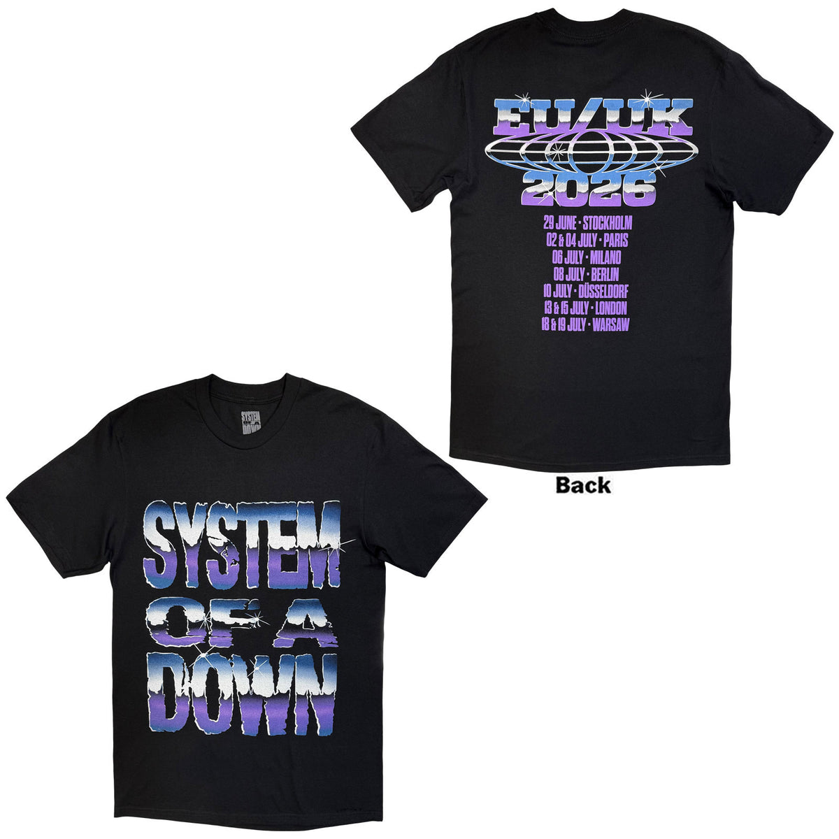 System Of A Down Unisex T-Shirt: Metallic Logo Tour '26 (Black) (Back Print & Ex-Tour)