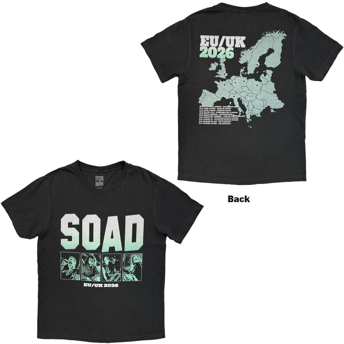 System Of A Down Unisex T-Shirt: Map Dateback Tour '26 (Grey) (Back Print & Ex-Tour)